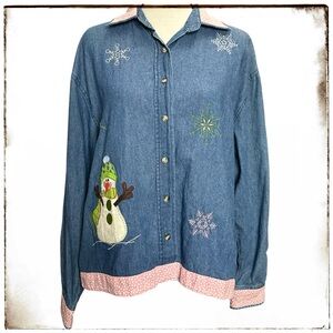 🎄 Lighthouse Apparel Top L Snowman Button Down Vintage